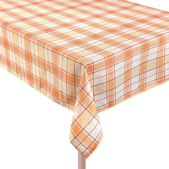 60&#x22; x 104&#x22; Orange Fall Plaid Printed Fabric Table Cloth